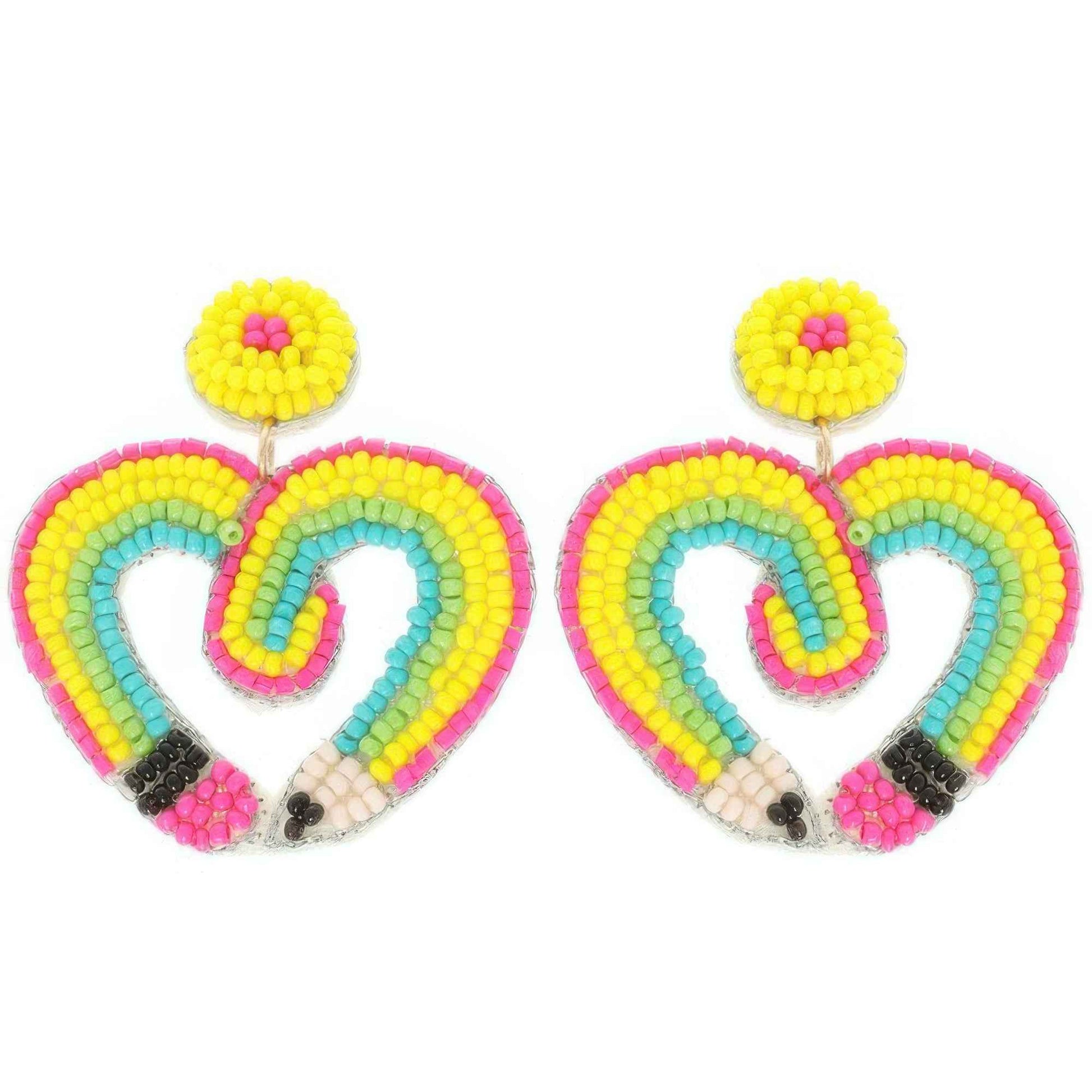 Heart Shaped Pencil Seed Beaded Earrings