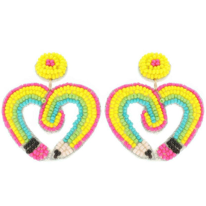 Heart Shaped Pencil Seed Beaded Earrings