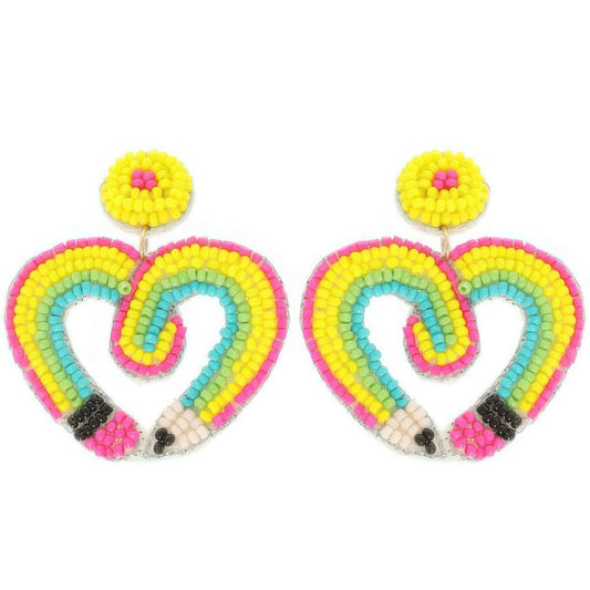 Heart Shaped Pencil Seed Beaded Earrings
