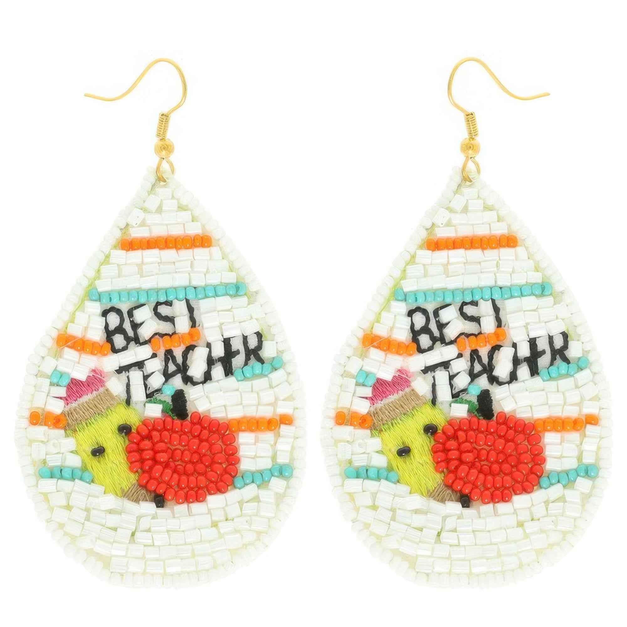 Best Teacher Teardrop Beaded Earrings