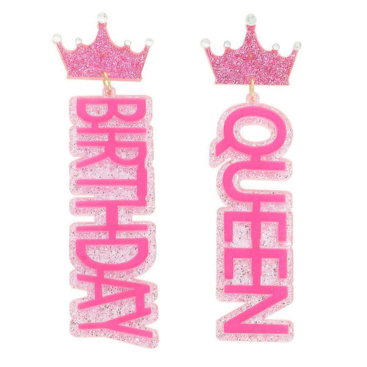 Birthday Queen Glittered Acrylic Earrings