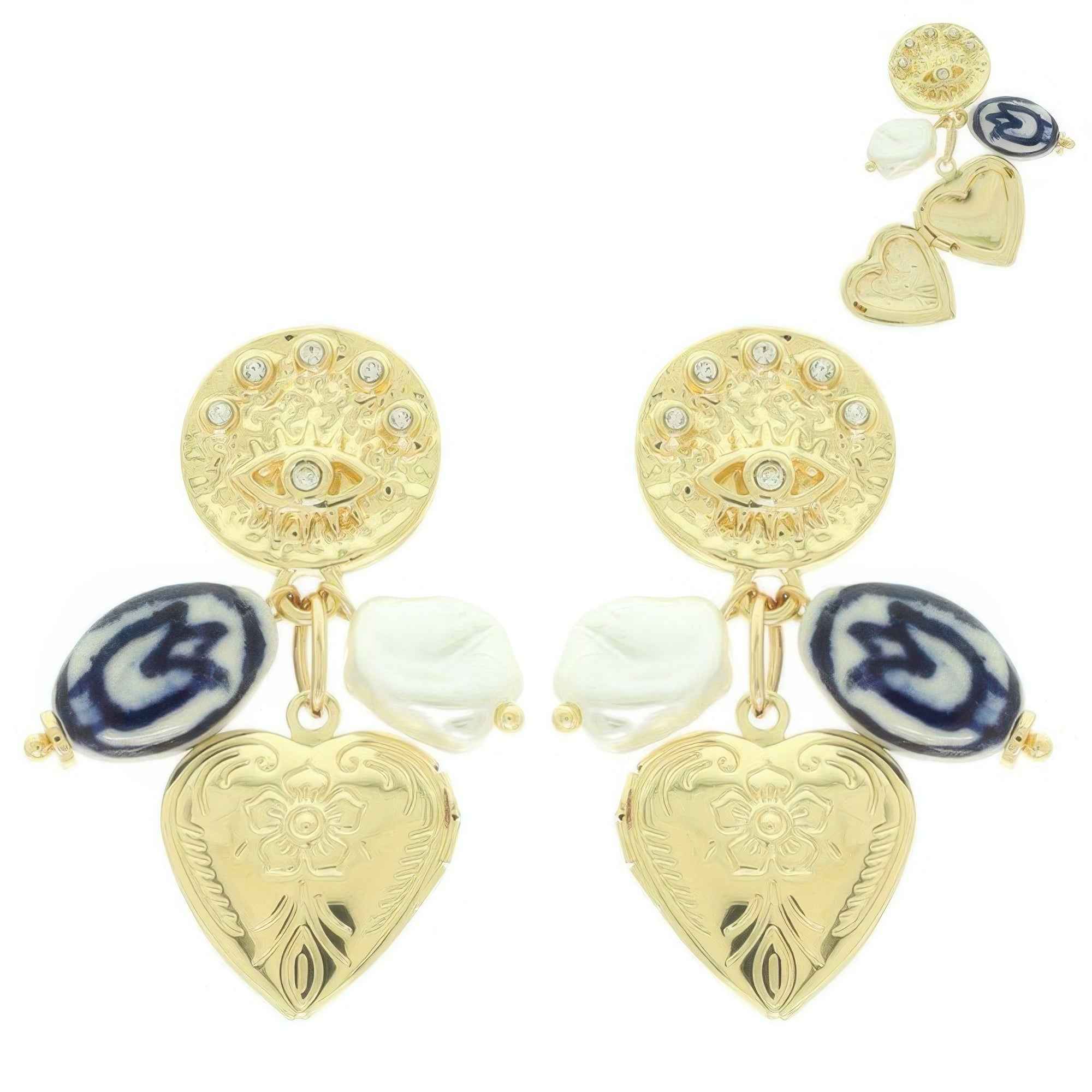 Evil Eye Heart Theme Charm Earrings