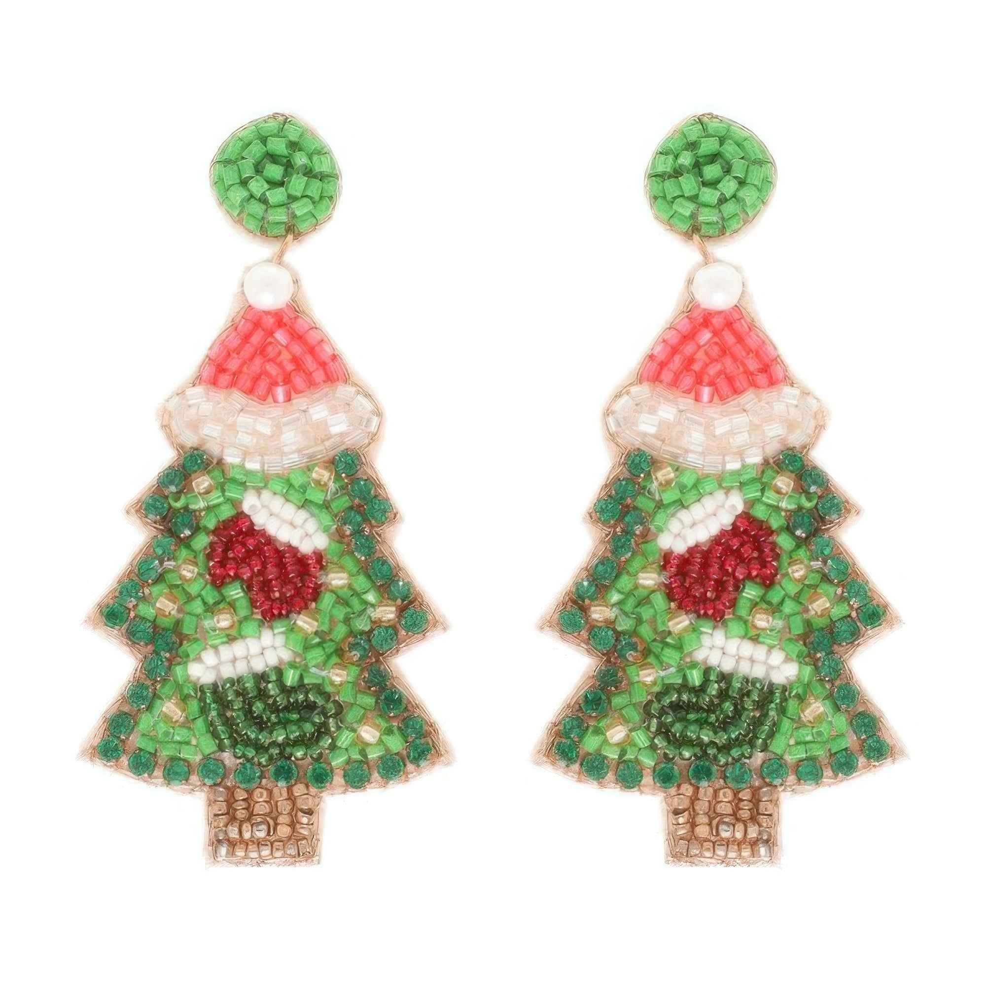Christmas Tree Seed Beaded Post Earrings