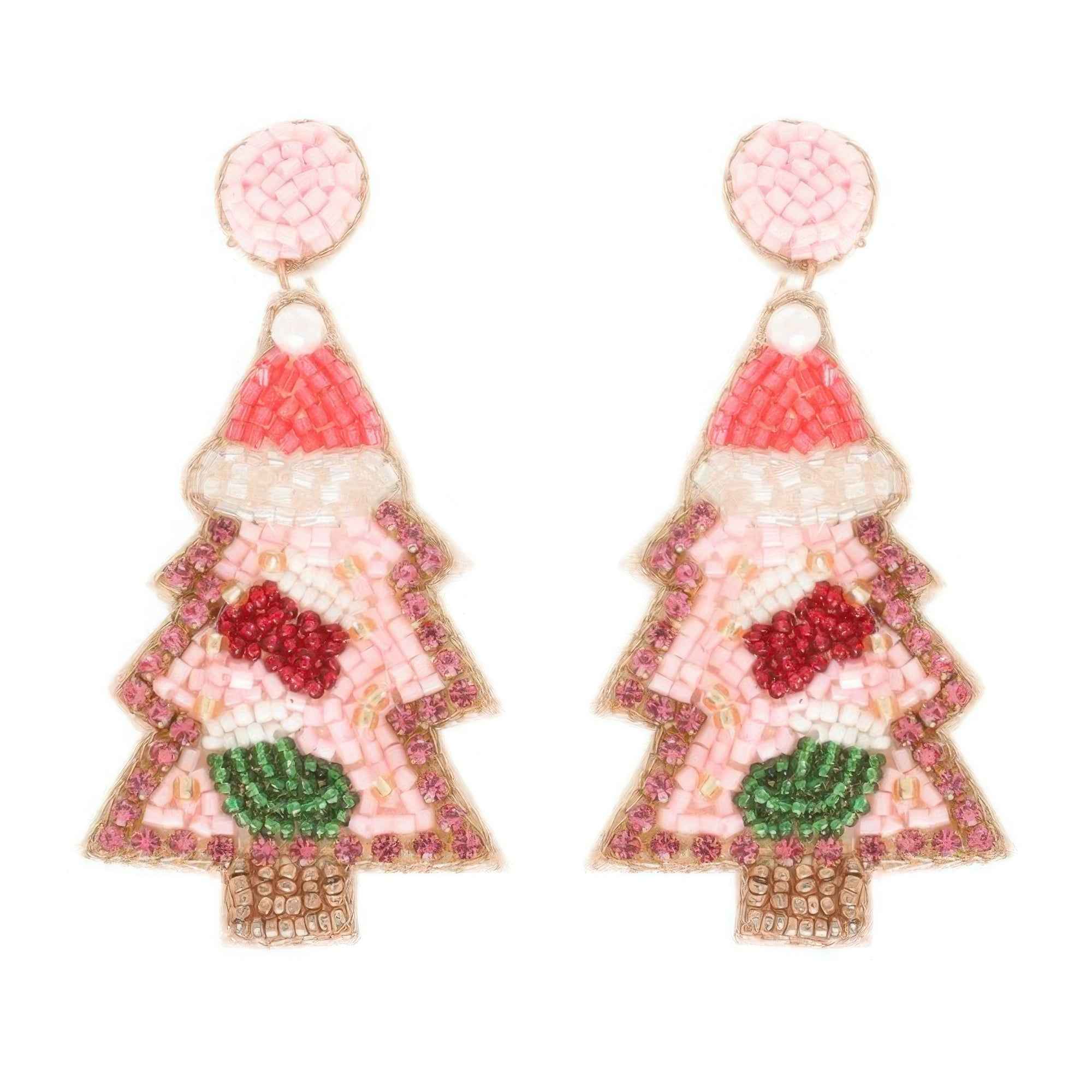Christmas Tree Seed Beaded Post Earrings