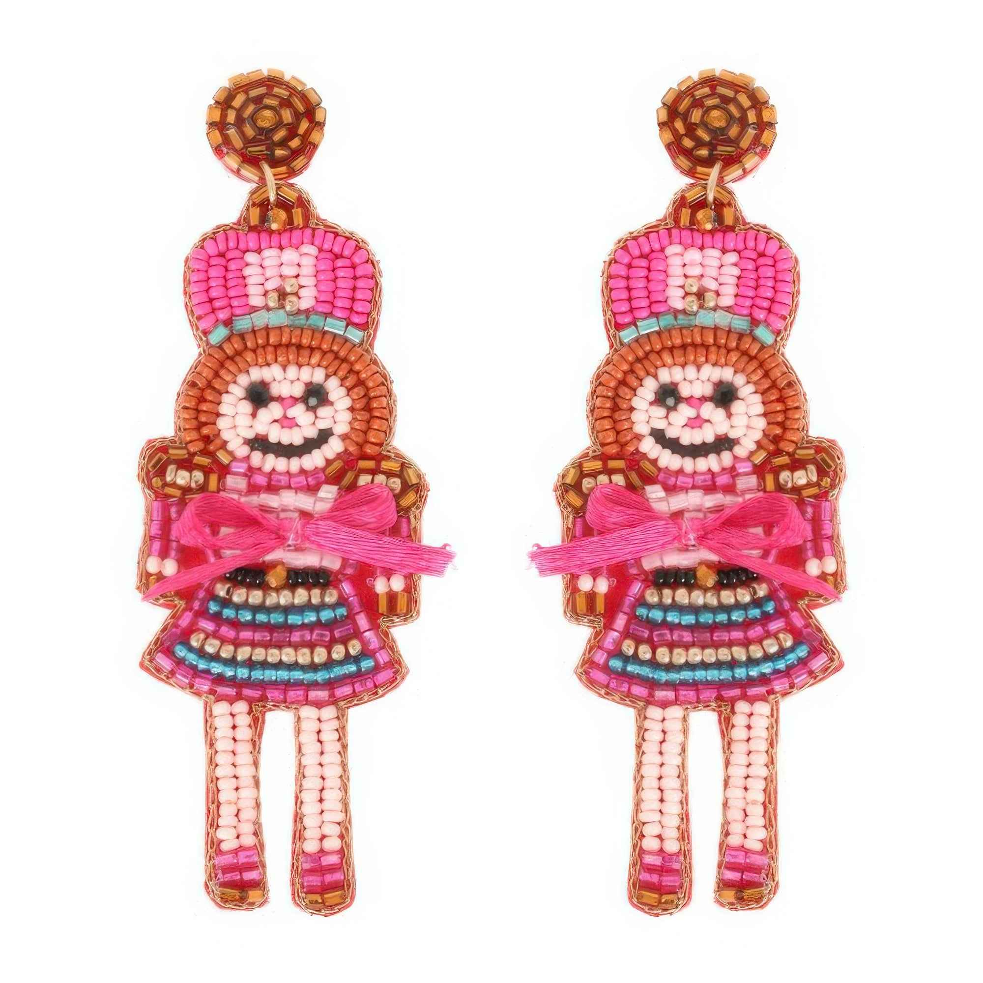 Christmas Nutcracker Dame Beaded Post Earrings