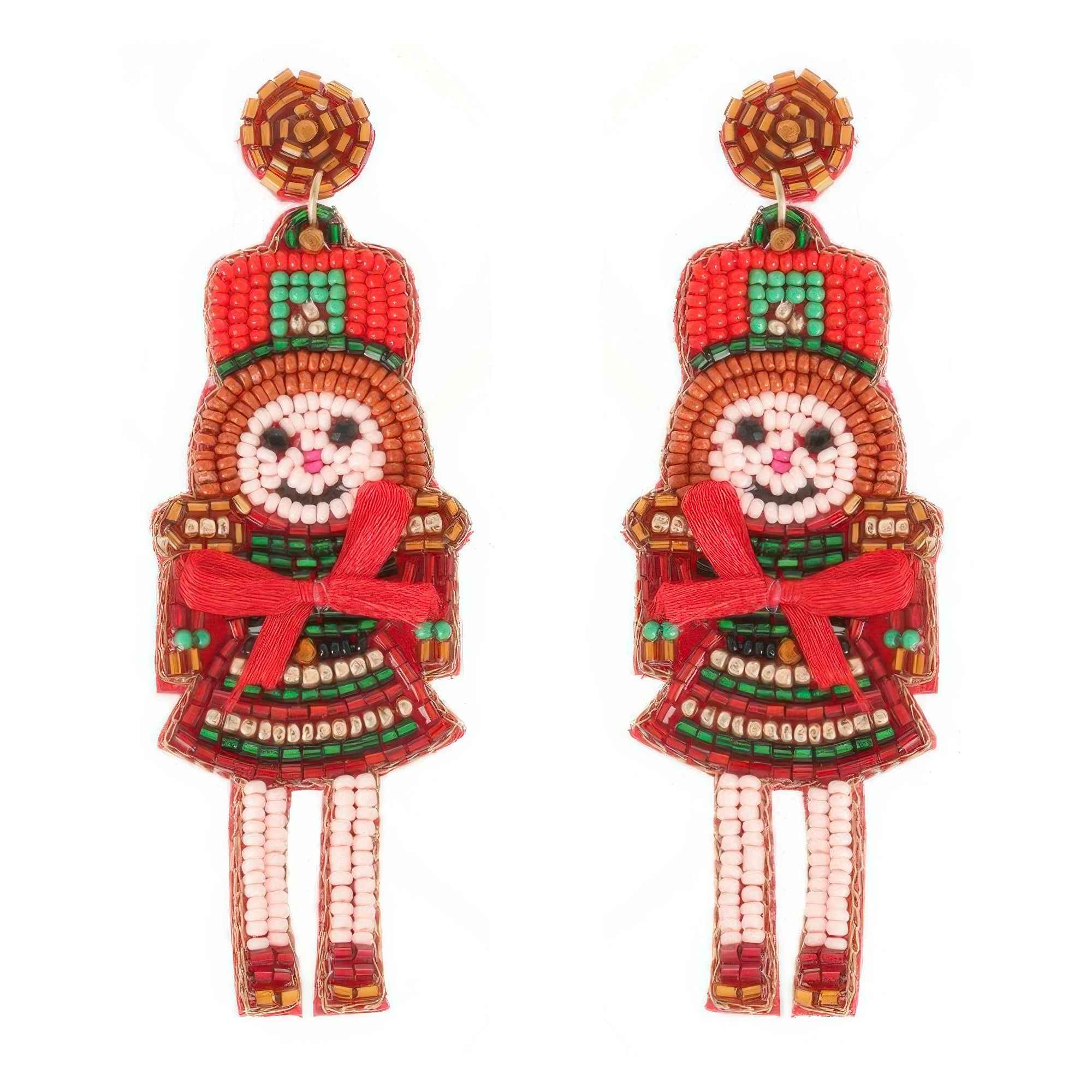Christmas Nutcracker Dame Beaded Post Earrings