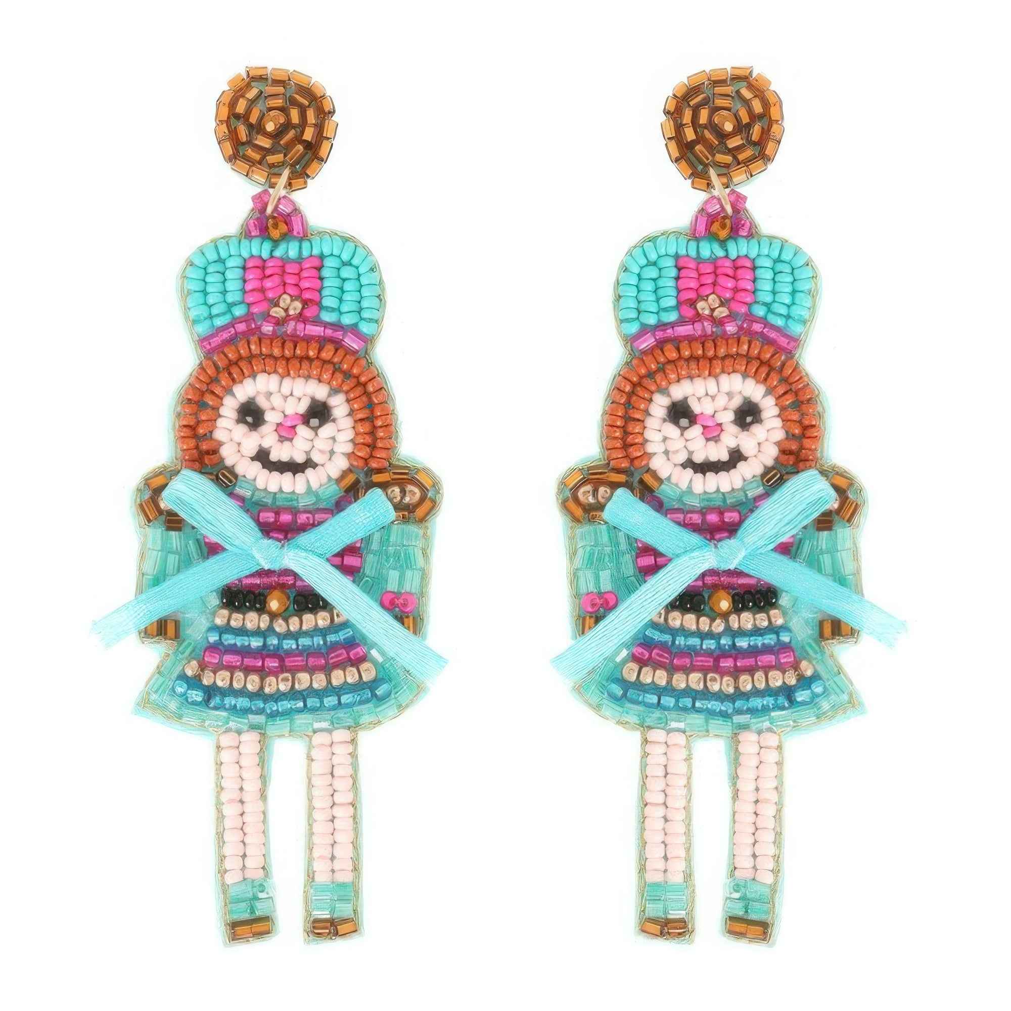Christmas Nutcracker Dame Beaded Post Earrings