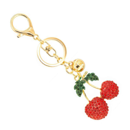 Jeweled Red Cherry Keychain