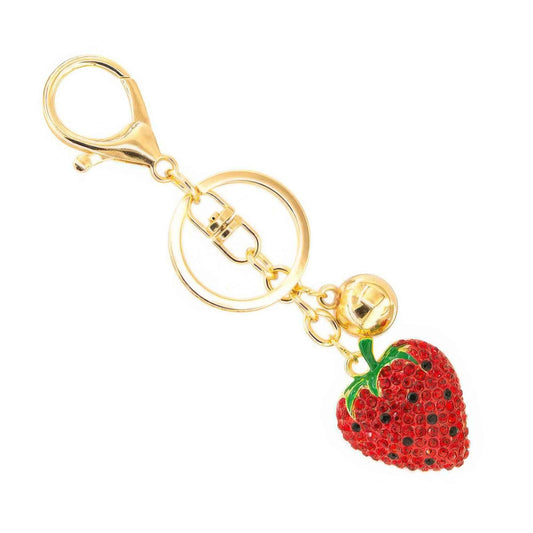 Red Strawberry Jeweled Keychain