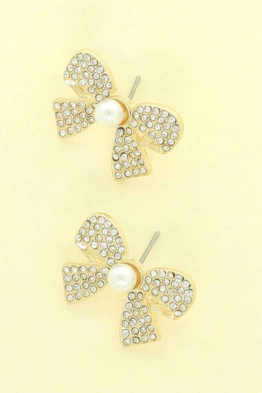 Jeweled Short Tail Bow Ribbon Earrings