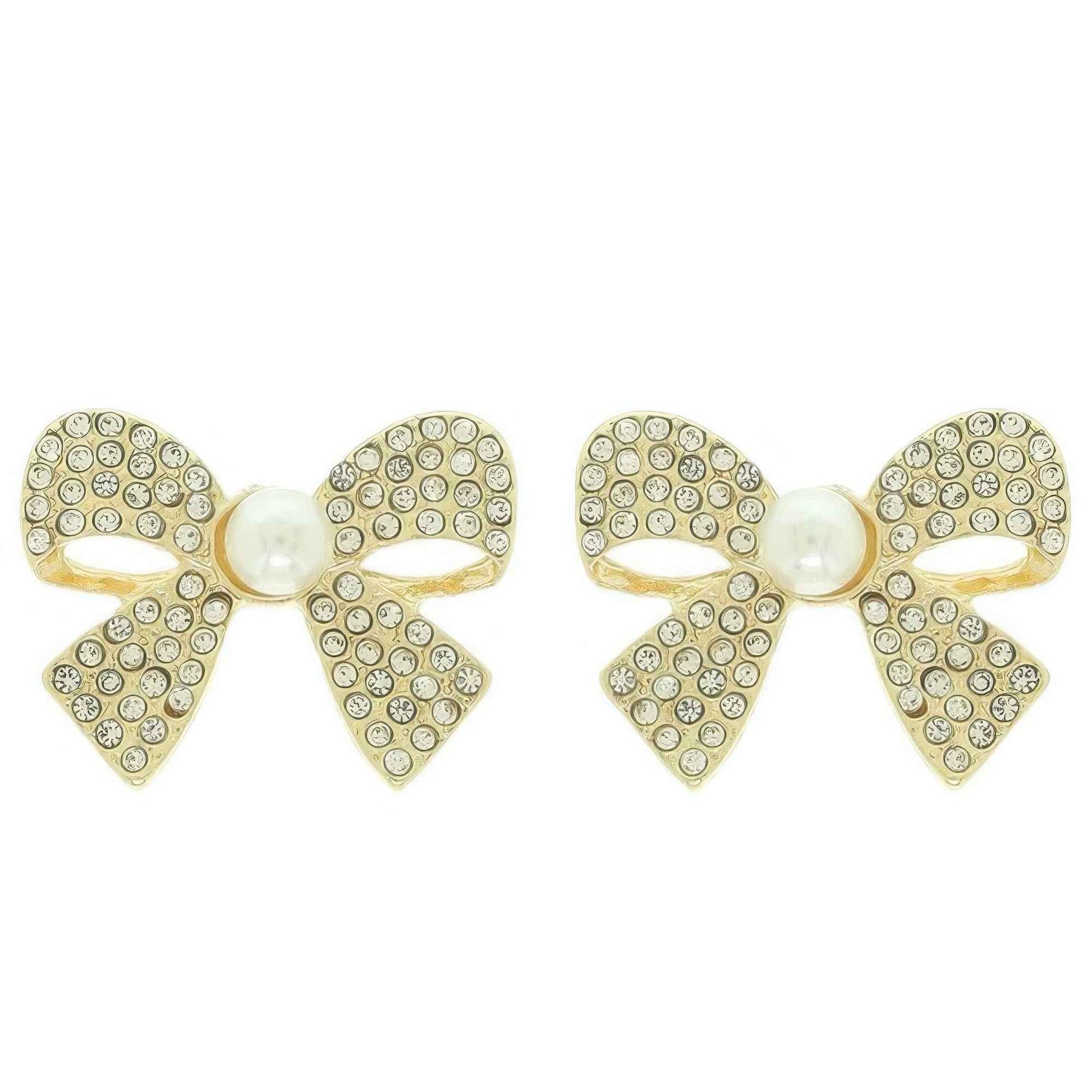 Jeweled Short Tail Bow Ribbon Earrings