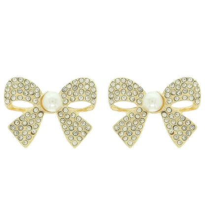 Jeweled Short Tail Bow Ribbon Earrings