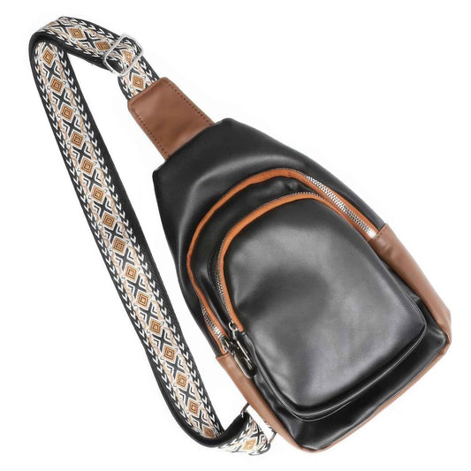Leather Sling Bag With Jacquard Strap