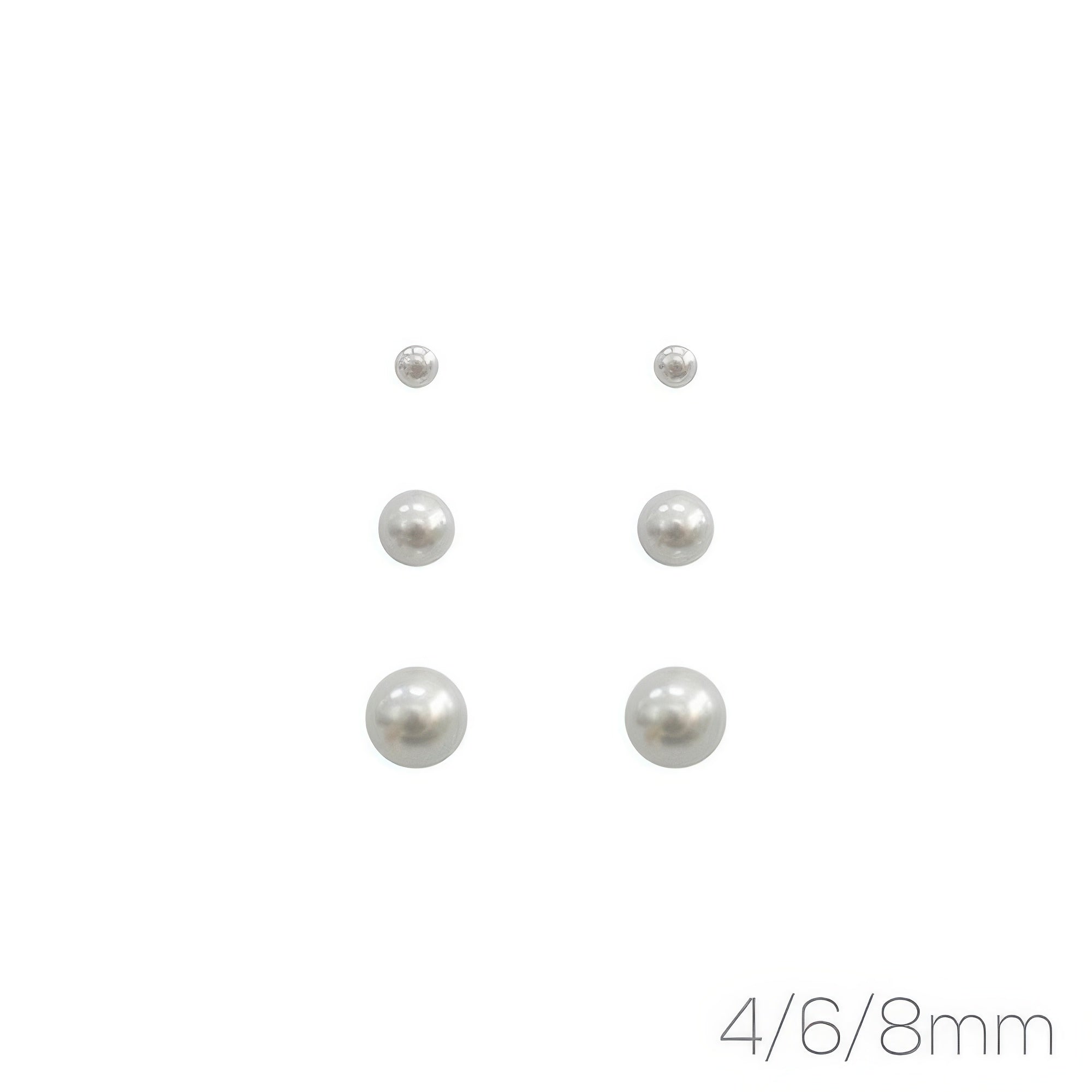 3-pair Assorted White Pearl Stud Earring Set - It's a Girly Place