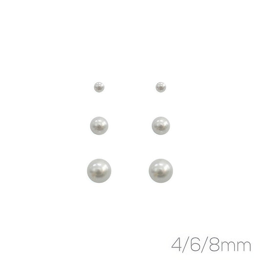 3-pair Assorted White Pearl Stud Earring Set - It's a Girly Place