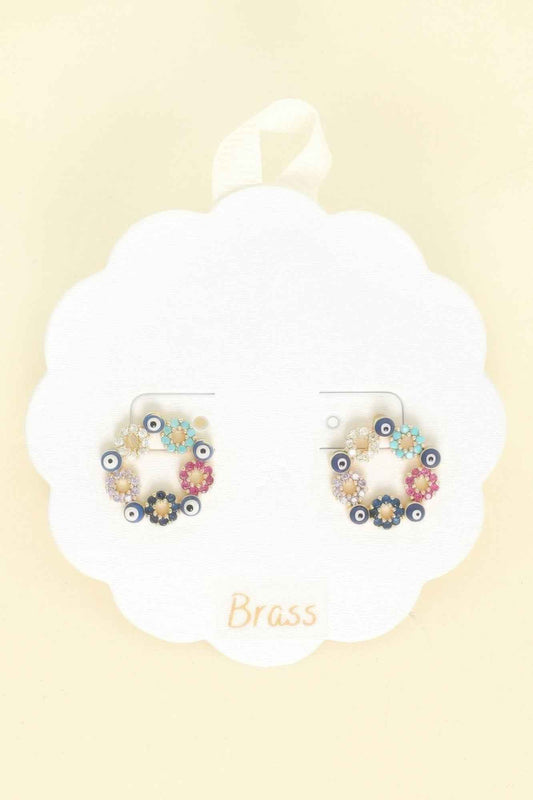 Floral Evil Eye Crystal Stud Earrings