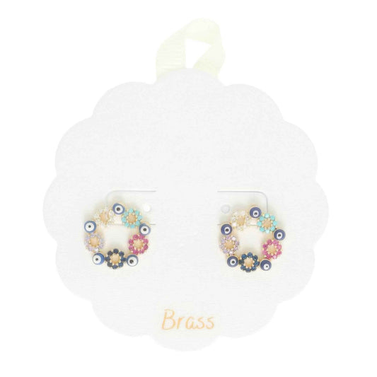 Floral Evil Eye Crystal Stud Earrings