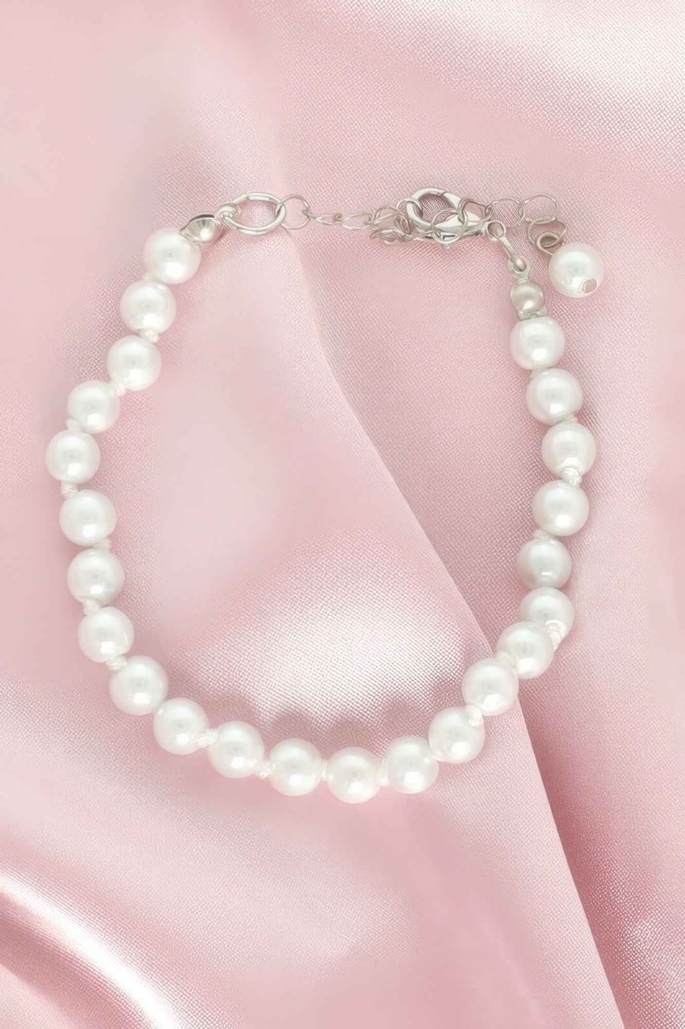 White Pearl Beaded Adjustable Bracelet