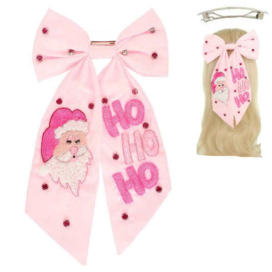 Christmas Santas Hohoho Bow Barrette Hair Clip