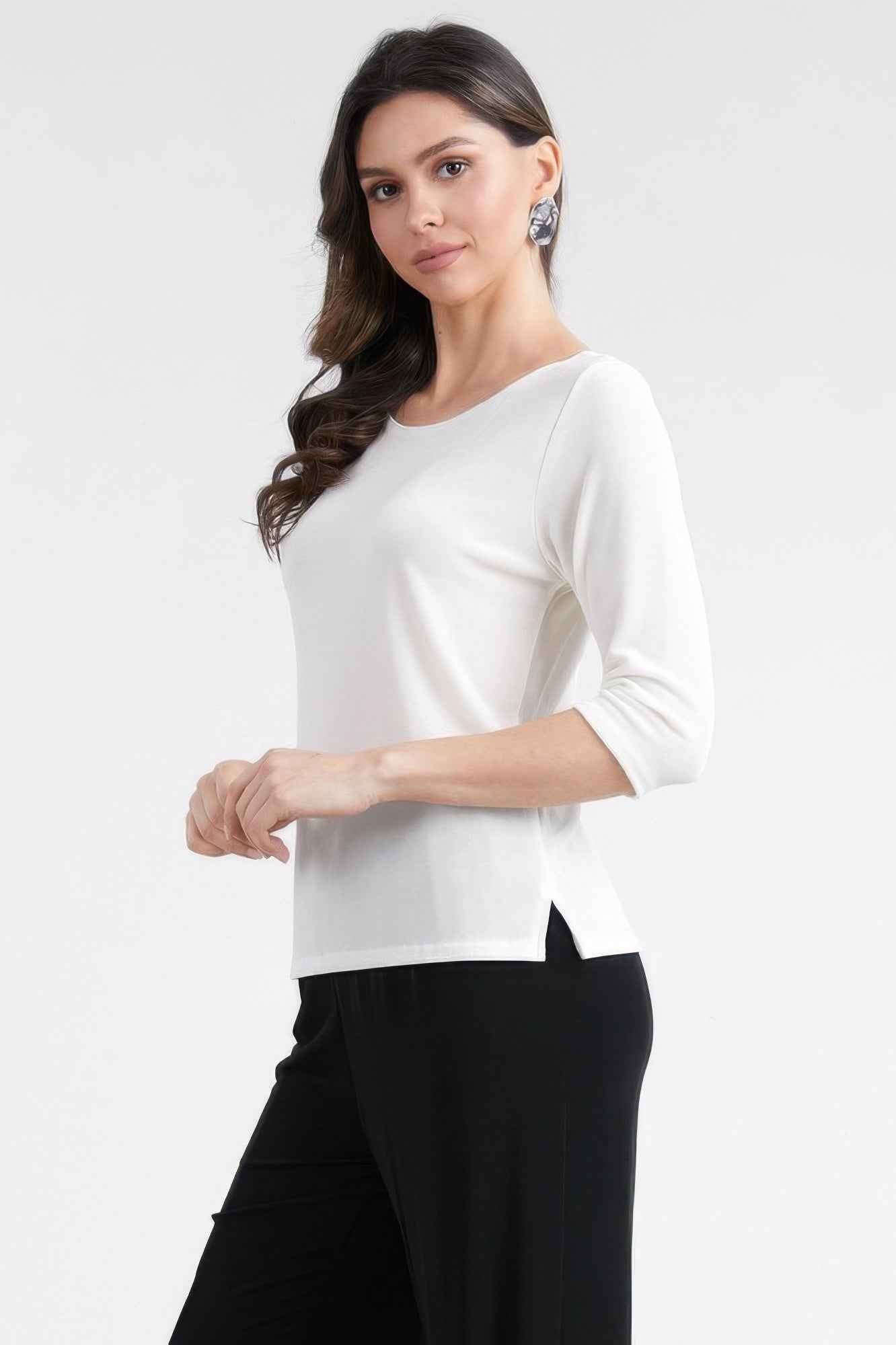 Quarter Sleeve Solid Acetate Top