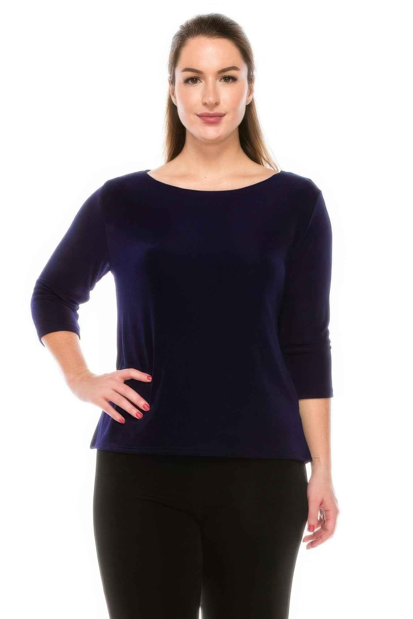 Quarter Sleeve Solid Acetate Top
