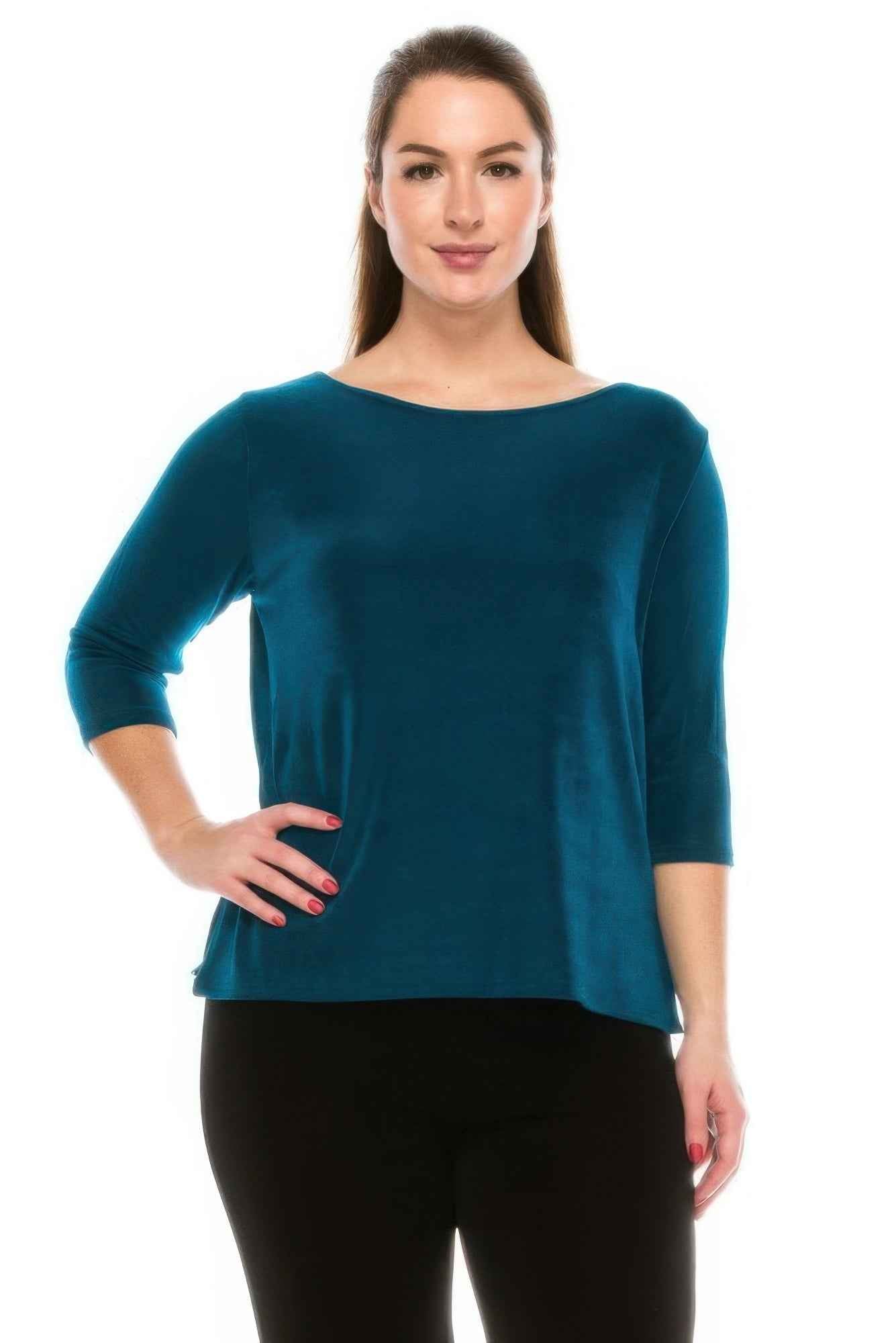 Quarter Sleeve Solid Acetate Top