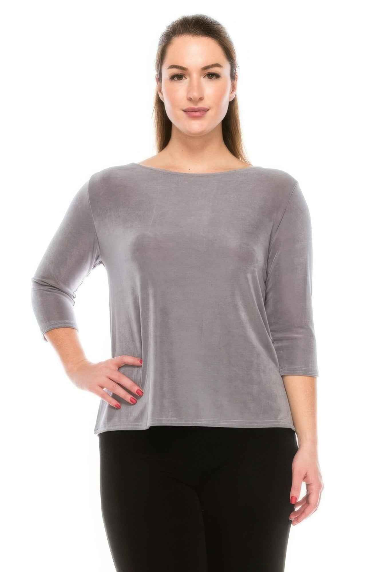 Quarter Sleeve Solid Acetate Top