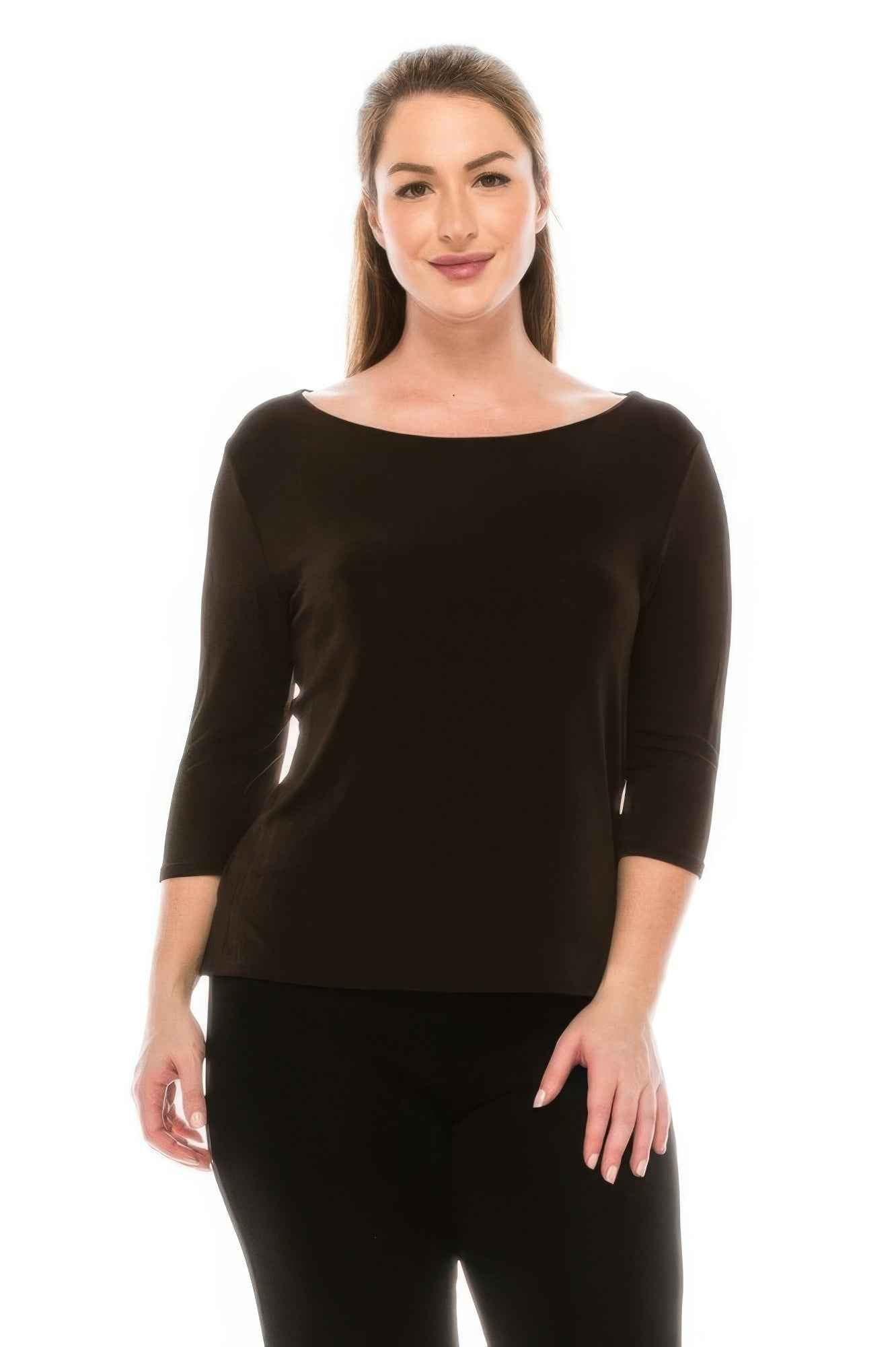 Quarter Sleeve Solid Acetate Top