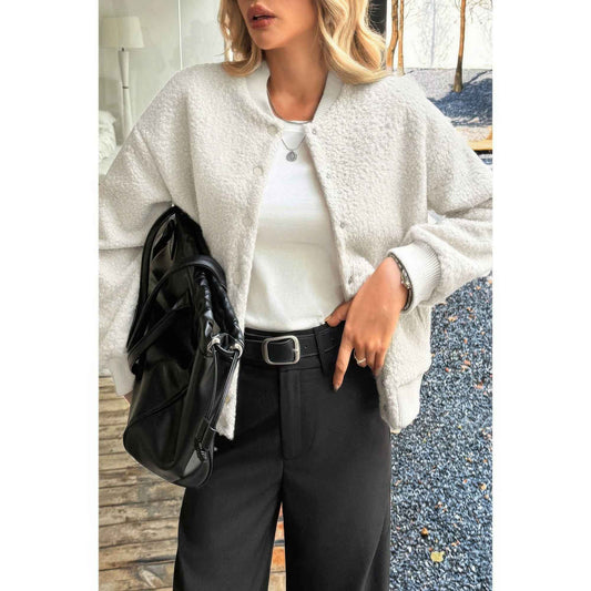 Faux Sherpa Fuzzy Teddy Bomber Jacket