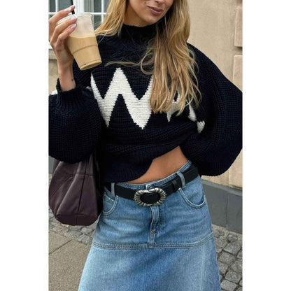 Mock Neck Contrast Binding Long Sleeve Sweater