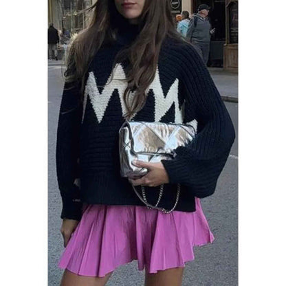 Mock Neck Contrast Binding Long Sleeve Sweater