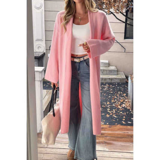 Solid Open Front Knit Long Body Cardigan
