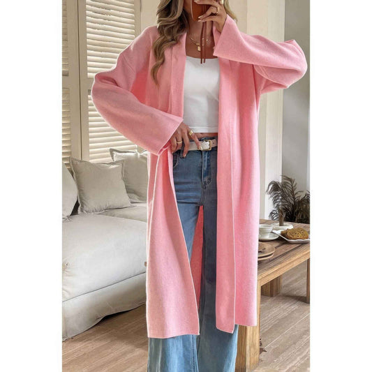 Solid Open Front Knit Long Body Cardigan