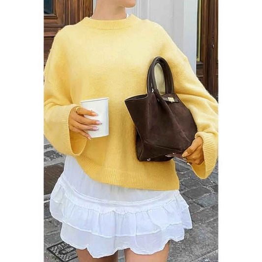 Round Neck Long Sleeve Knitted Loose Sweater