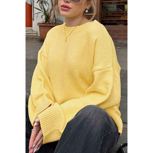 Round Neck Long Sleeve Knitted Loose Sweater