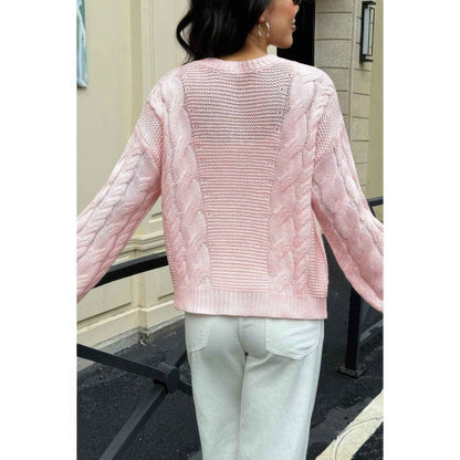 Solid Round Neck Cable Knit Pullover Sweater