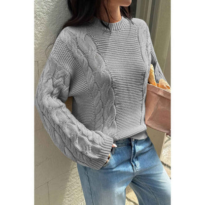 Solid Round Neck Cable Knit Pullover Sweater