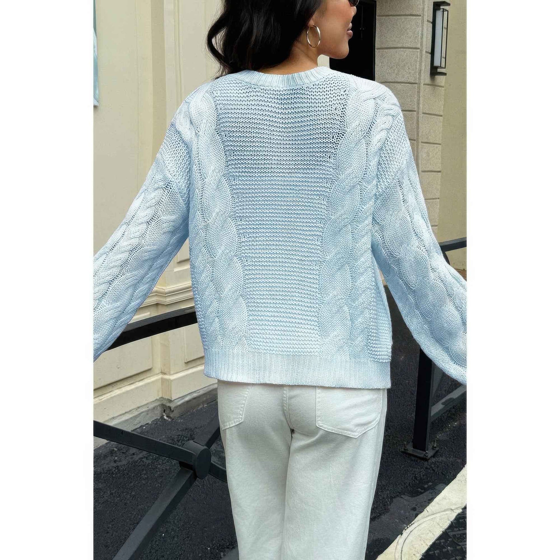 Solid Round Neck Cable Knit Pullover Sweater