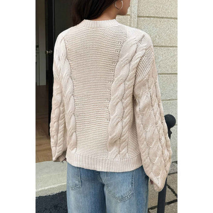 Solid Round Neck Cable Knit Pullover Sweater