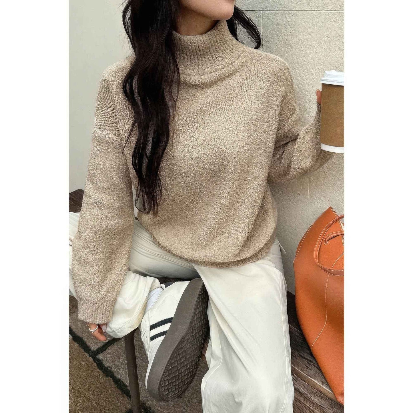 Soft Knit Roll Neck Long Sleeves Sweater