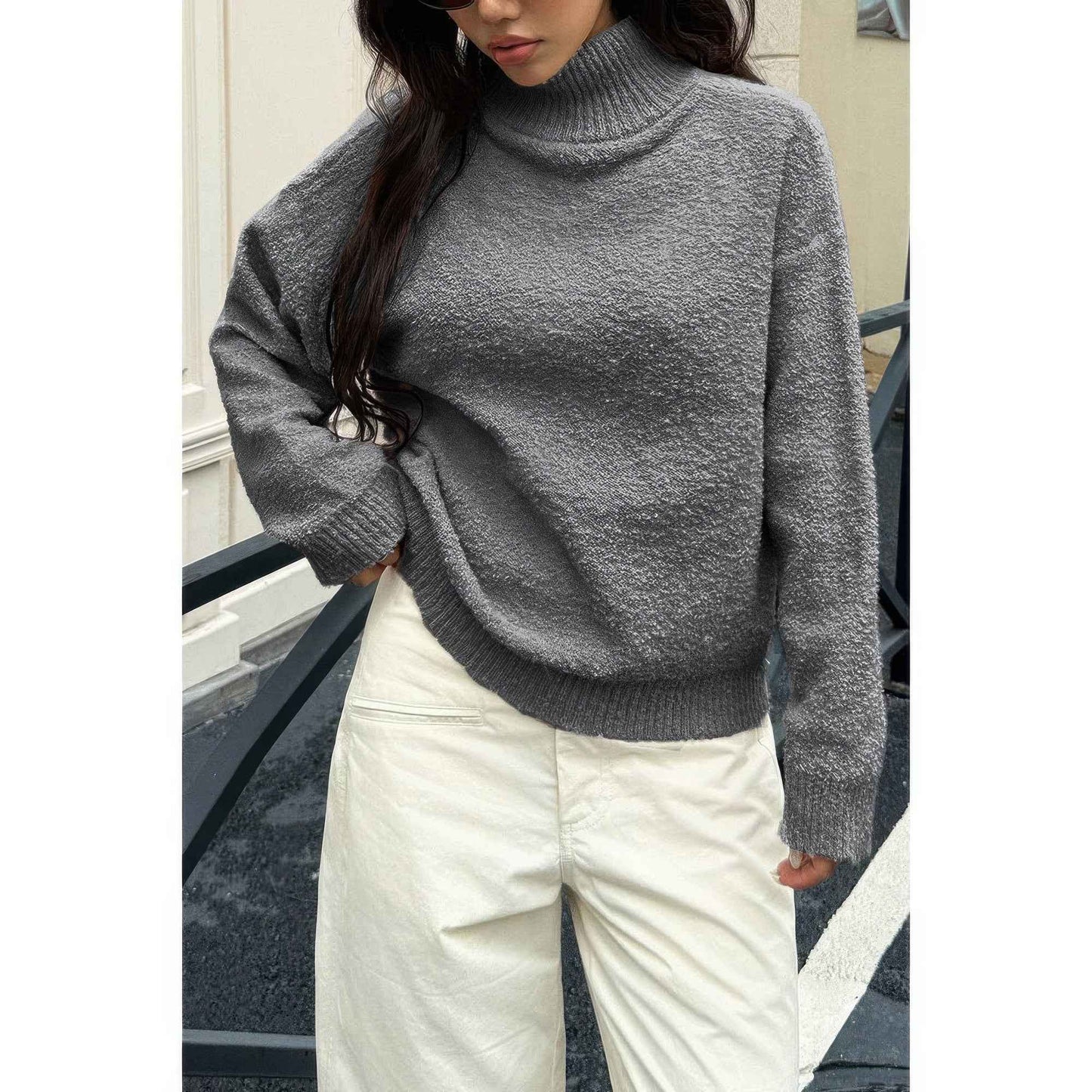 Soft Knit Roll Neck Long Sleeves Sweater