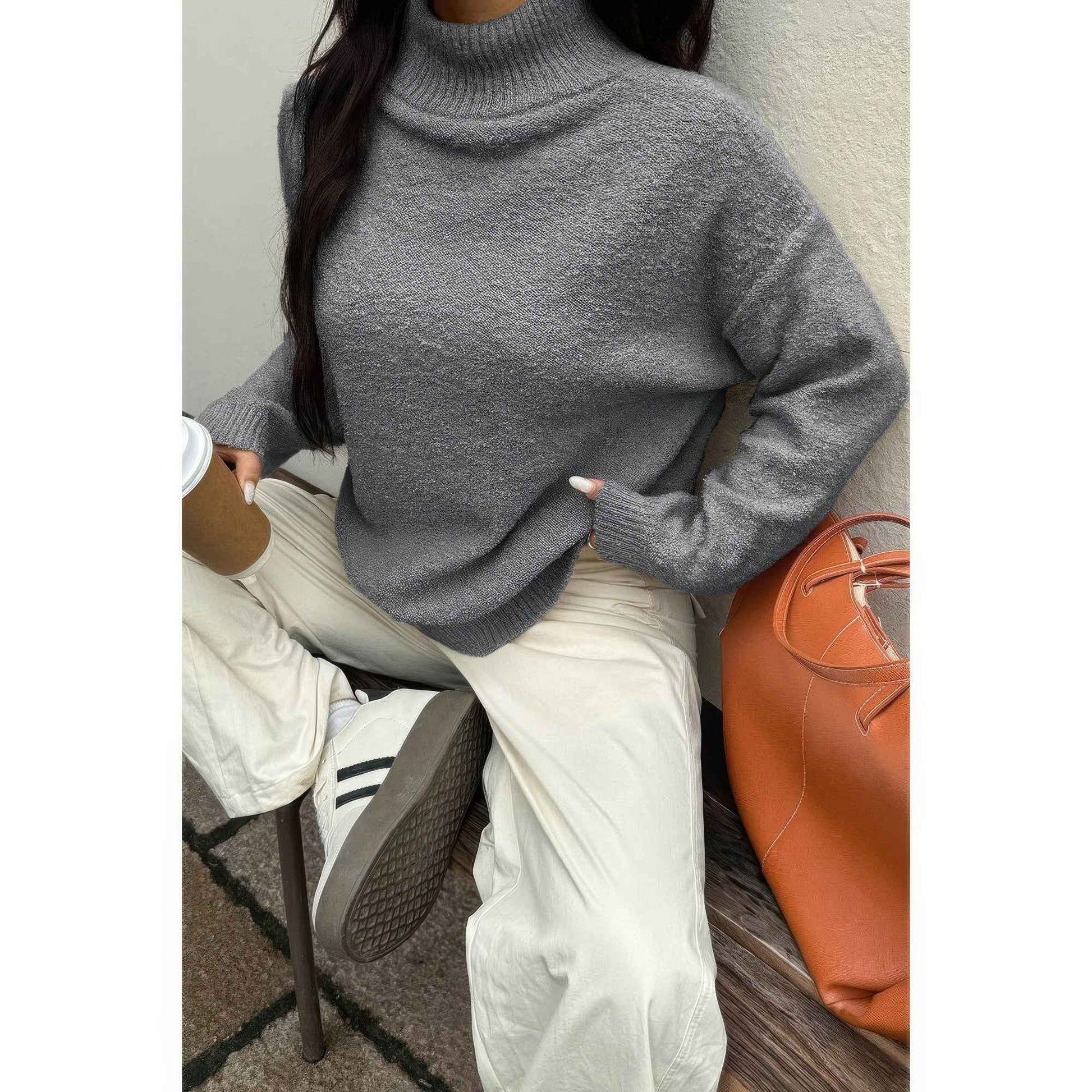 Soft Knit Roll Neck Long Sleeves Sweater