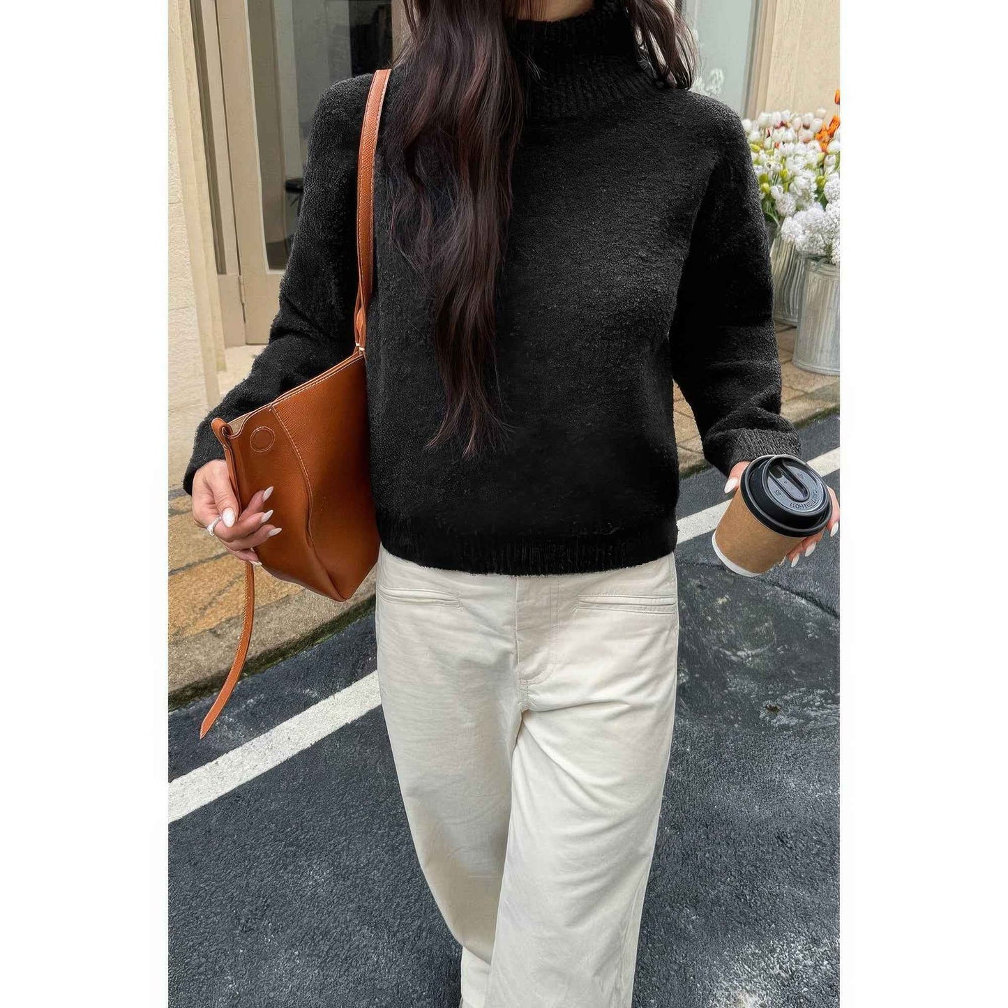 Soft Knit Roll Neck Long Sleeves Sweater