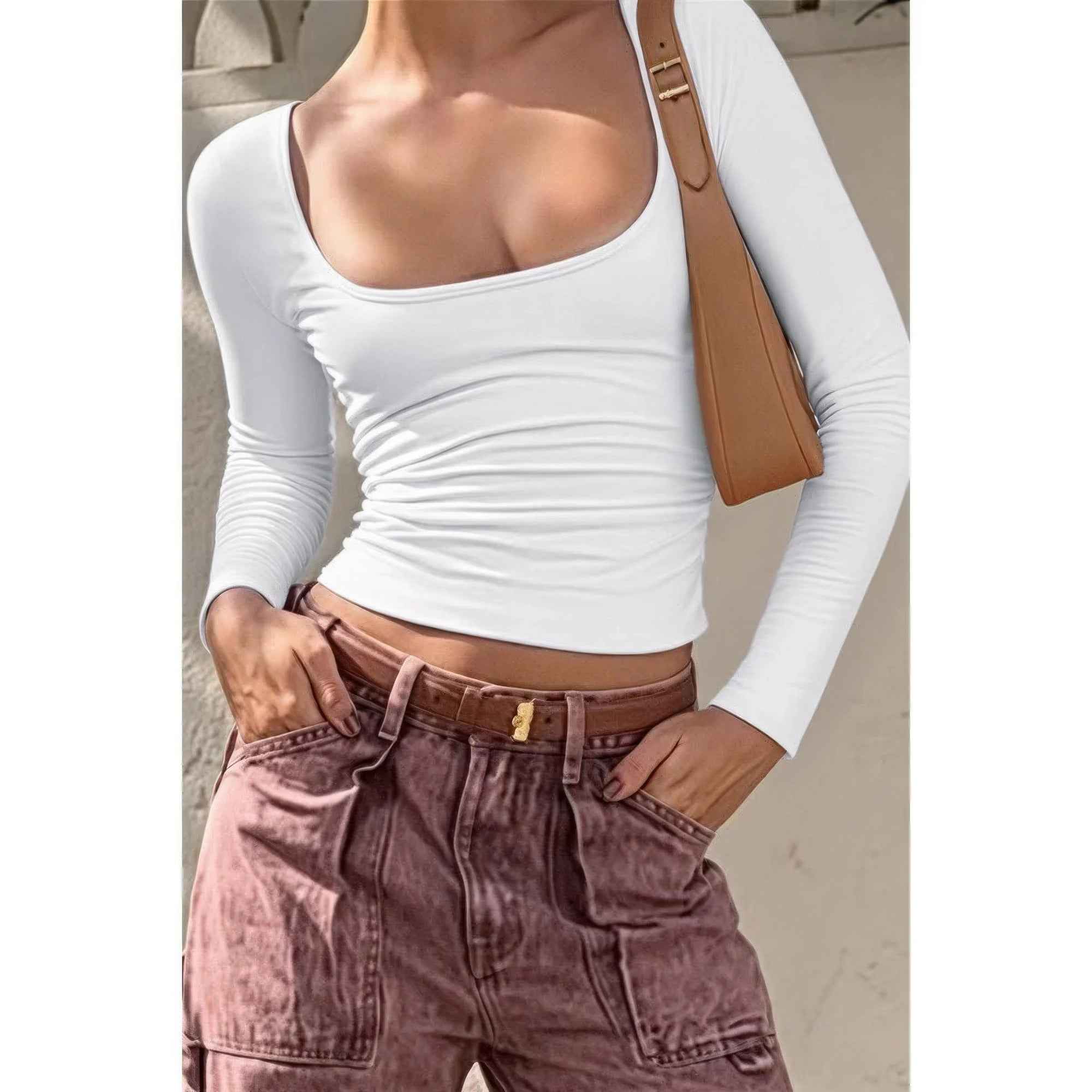 Knit Scoop Square Neck Long Sleeve Fit Shirt