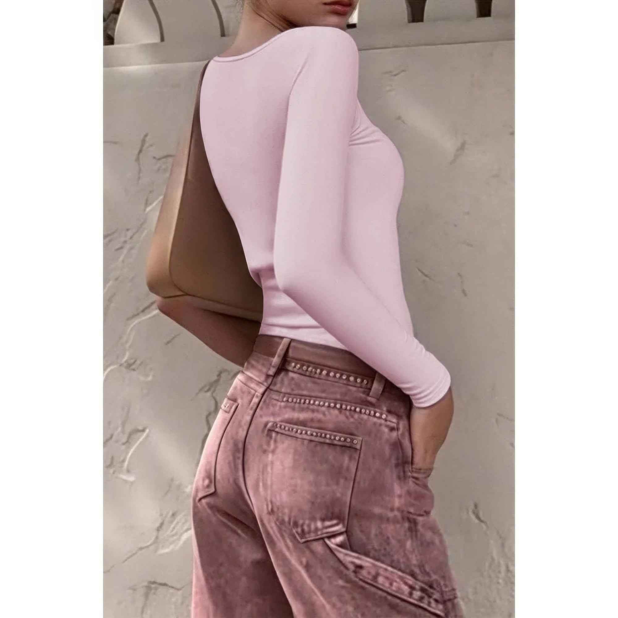 Knit Scoop Square Neck Long Sleeve Fit Shirt