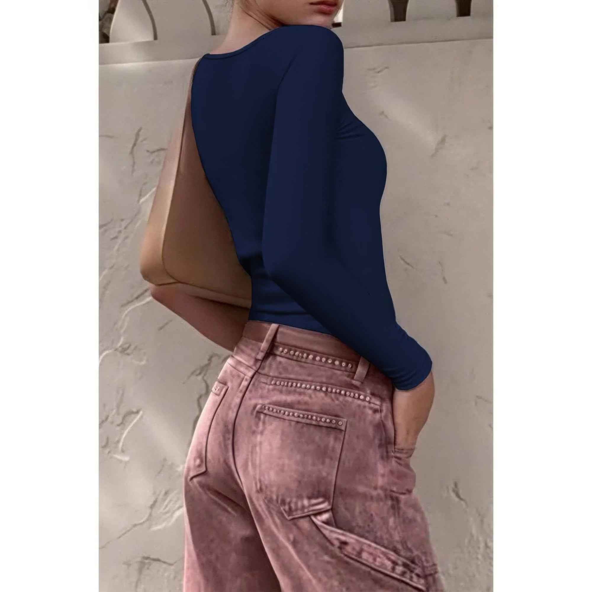 Knit Scoop Square Neck Long Sleeve Fit Shirt