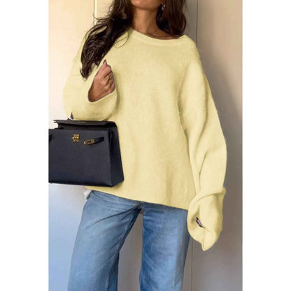 Solid Round Neck Long Sleeved Knit Loose Sweater
