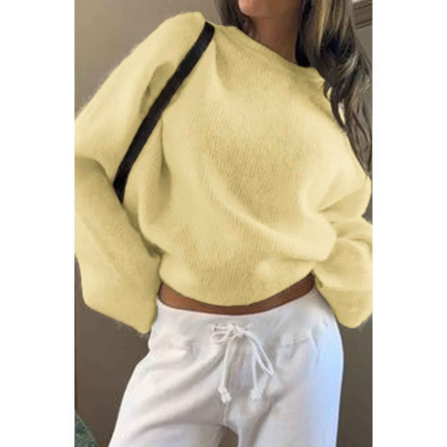 Solid Round Neck Long Sleeved Knit Loose Sweater