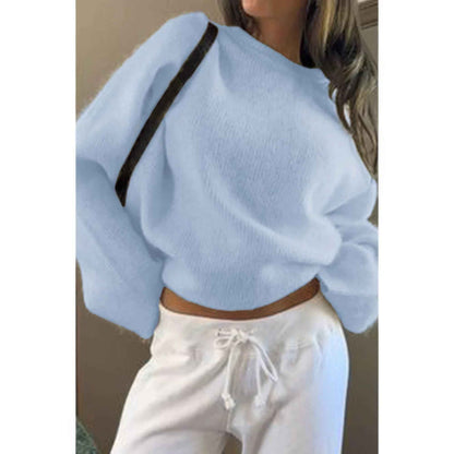Solid Round Neck Long Sleeved Knit Loose Sweater