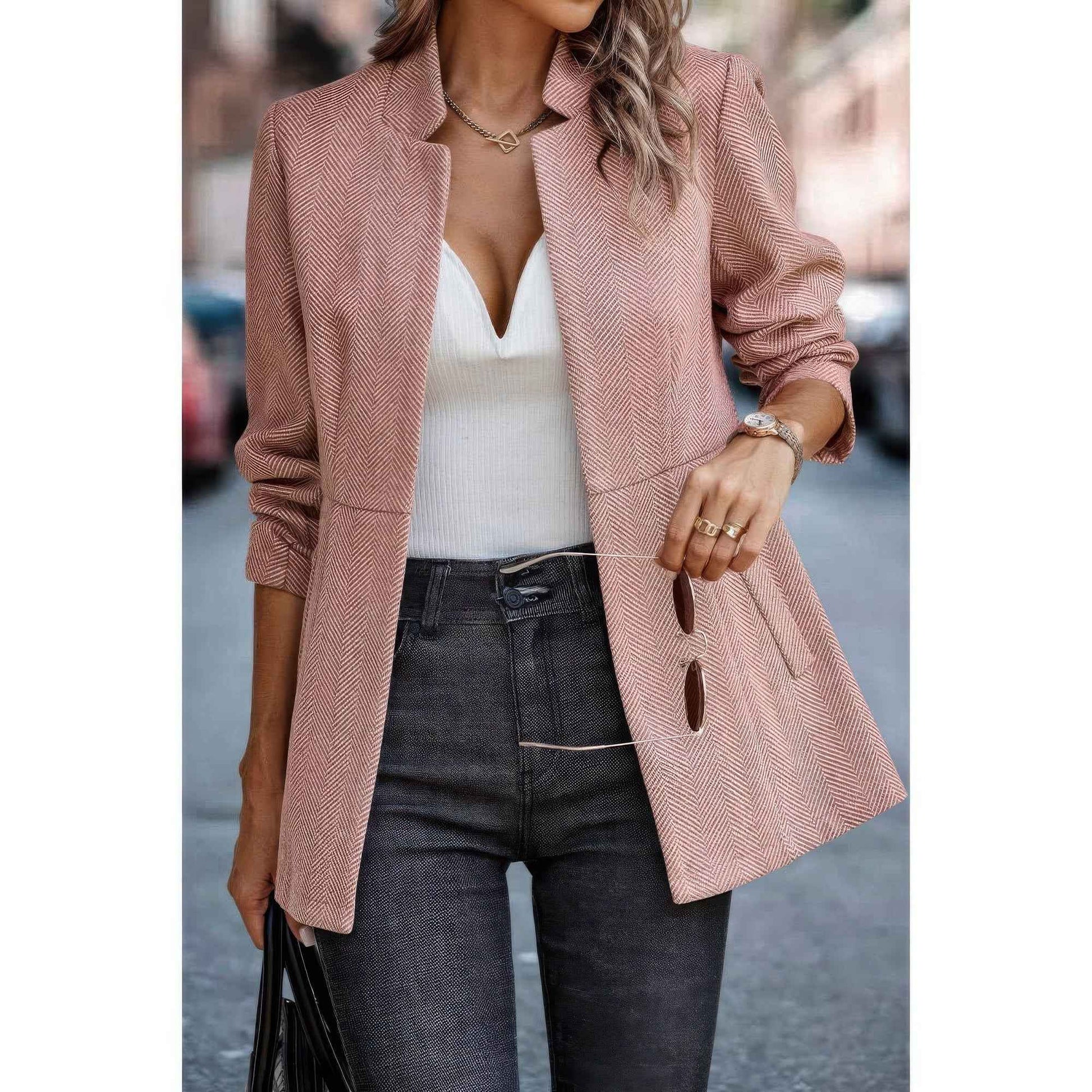 Solid Pocket Long Sleeve Elegant Wool Coat